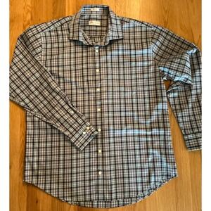 Peter Millar Crown Ease Shirt Mens XL Blue Plaid Button Down 100% Cotton